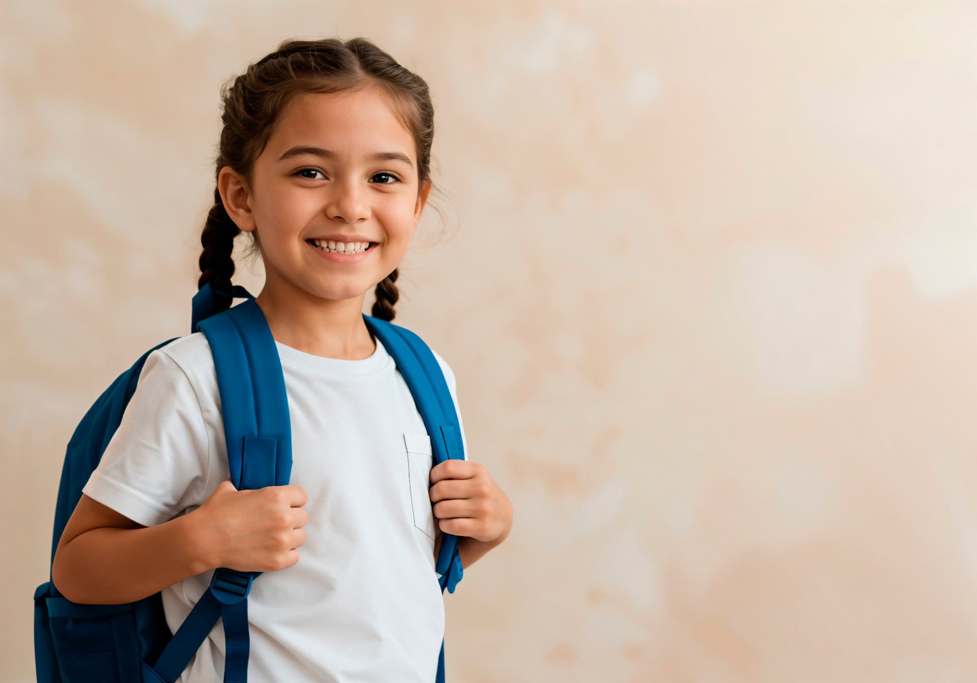 Estudante sorrindo com mochila nas costas